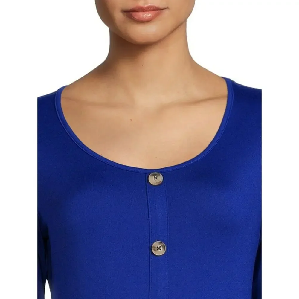 [B5] Nine.Eight Women's Button-Down Skater Blue Dress, Size Medium - Picture 3 of 4
